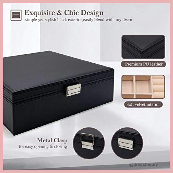 Large 2-Layer Leather Jewelry Organizer with Removable Earring Pad - Picture 7 of 8